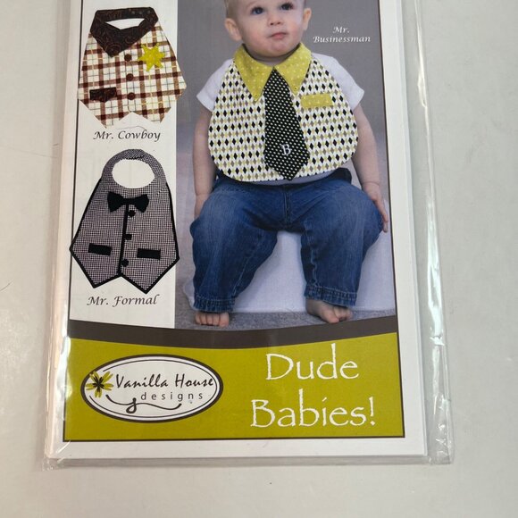 Dude Babies Little Man Bibs Pattern Vanilla House 6-18 Months 3 Versions UNCUT - Picture 3 of 6